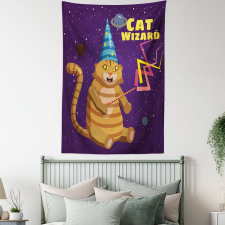 Cat Wizard Funny Cartoon Tapestry