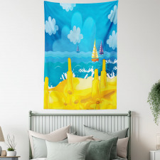 Vibrant Seaside Cartoon Scene Tapestry