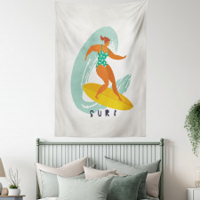 Woman Surfer on the Waves Art Tapestry