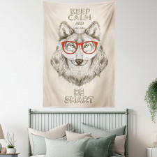 Hipster Wolf Be Smart Tapestry