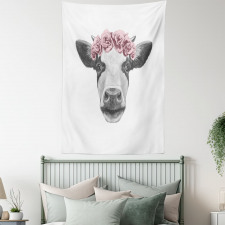 Cow with Roses Wreath Tapestry