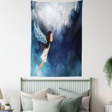 Magical Winged Girl in Sky Tapestry