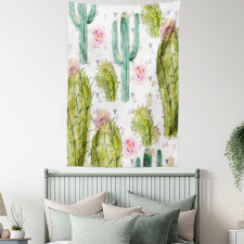 Watercolor Exotic Cactus Tapestry