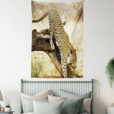 Leopard Wild Cat on Tree Tapestry