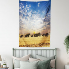 Wild Elephants Herd Tapestry