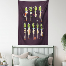 Little Green Ufo in Suits Tapestry