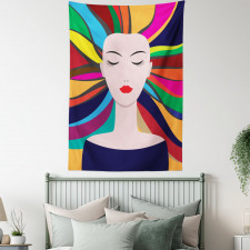 Lady and Colorful Strands Tapestry