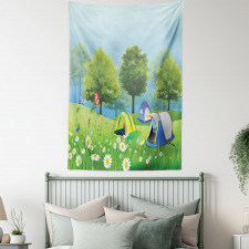 Tents in Spring Forest Tapestry