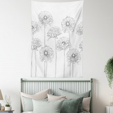 Thin Line Art Flowers Tapestry