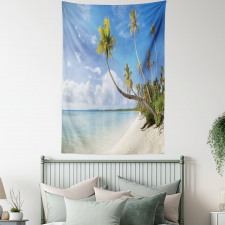 Tropical Beach and Palm Leaves Tapestry