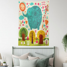 Elephant Trees Leaves Tapestry