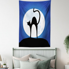 Black Cat Full Moon Sky Tapestry
