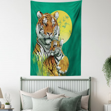 Tiger Family in Jungle Tapestry