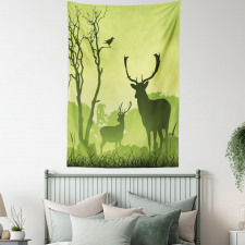 Deer Trees and Crow Bird Tapestry
