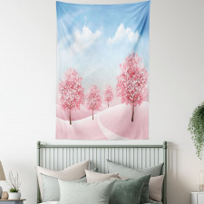 Blooming Sakura Trees Scene Tapestry