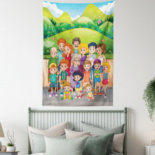 Cartoon Style Family Photo Tapestry