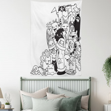 Monotone Monster Characters Tapestry