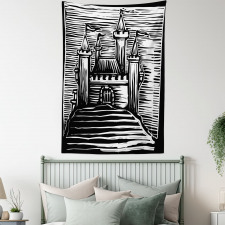 Woodcut Medieval Fortress Tapestry