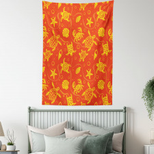 Yellow Turtles Crabs Tapestry