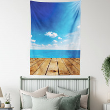 Seascape Cloudy Beach Tapestry