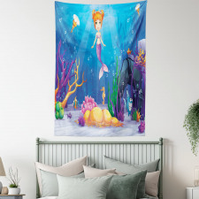 Cartoon Mermaid Fish Tapestry