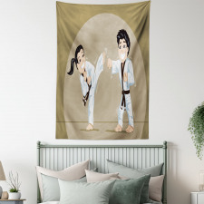 Children Karate Cartoon Art Tapestry