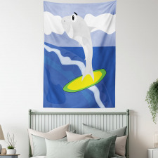 Shark Fish on a Surfboard Tapestry