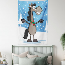 Mascot Horse Snowy Forest Tapestry