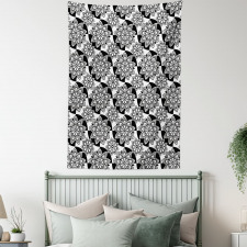 Monochrome Top View Flowers Tapestry