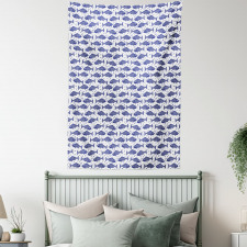 Hand Drawn Fish Bubbles Tapestry