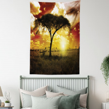 Sunset in Safari Animal Tapestry