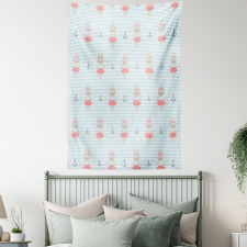 Bunnies on Oceanic Stripes Tapestry