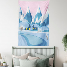 Winter Landscape Cottages Tapestry