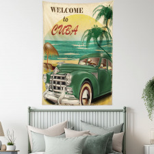 Cuba Beach Ocean Palm Tapestry