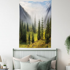 Green Trees on Meadow Tapestry