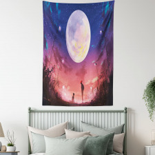 Dog Under Huge Moon Tapestry