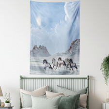 Snowy Day Wild Horse Tapestry