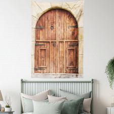 Oak Door Stone Facade Tapestry