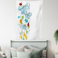 Cartoon Ladybugs Flowers Tapestry