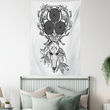 Deer Skull Feather Boho Tapestry