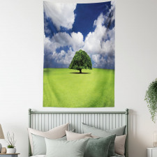 Old Tree in Grass Field Tapestry