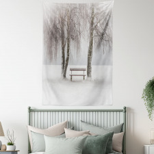 Bench Trees Snowflakes Tapestry