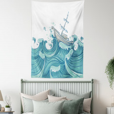 Ship and Ocean Waves Tapestry