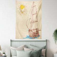 Boat in Windy Sea Sun Tapestry