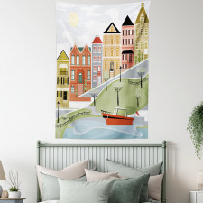 Quaint Village Street Tapestry