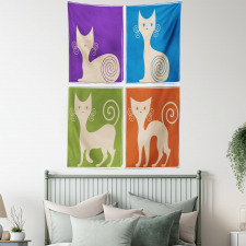 Cartoon Cats Emotions Tapestry