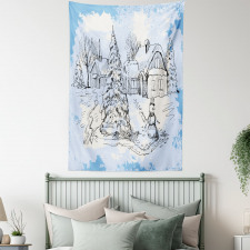 Sketchy Cold Snowy Scene Tapestry