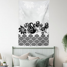 Black Swans and Flowers Tapestry