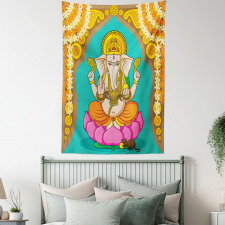Elephant Figure Orient Lotus Tapestry