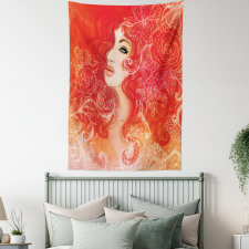 Lady Hair Floral Ornament Tapestry